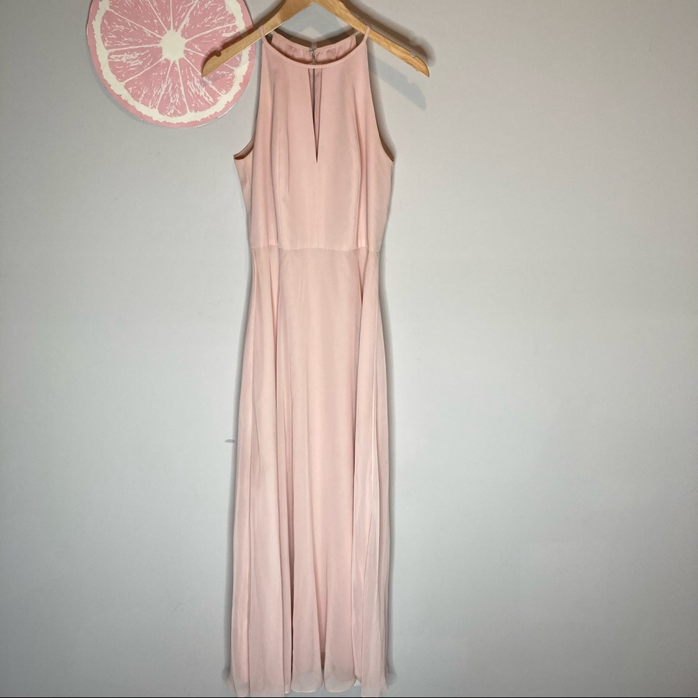 After Six blush pink high neck keyhole bridesmaid dress style 1502 size 6